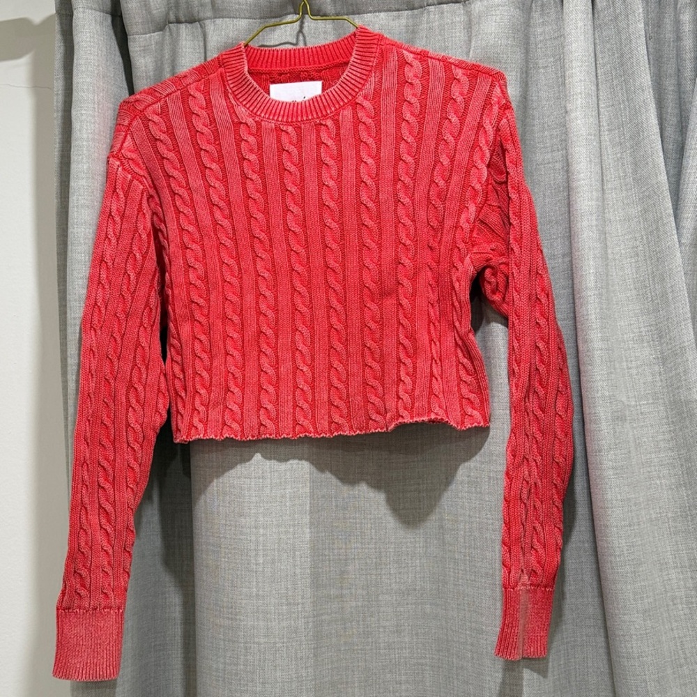 Aerie Bold Red Cable Knit Sweater